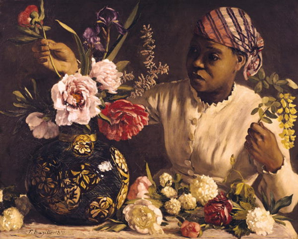 Detail of Negress with Peonies by Jean Frederic Bazille