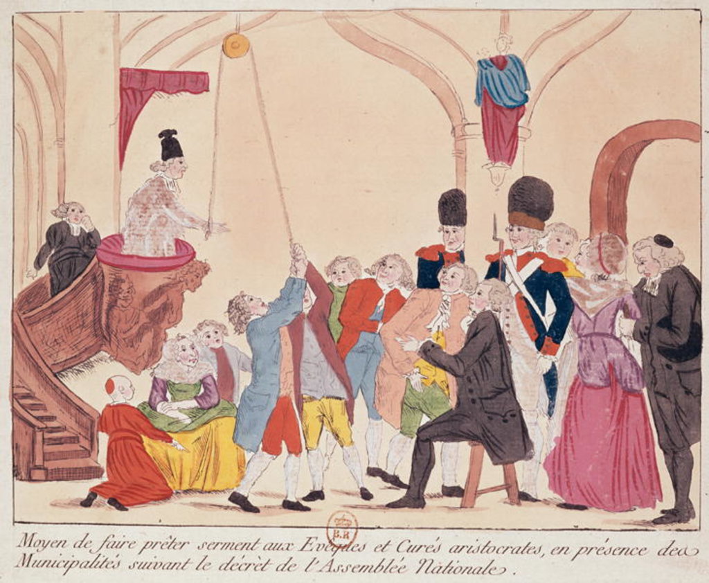 Detail of Caricature of the way to make aristocratic bishops and priests swear the oath for the Civil Constitution on the Church, late 18th century by French School