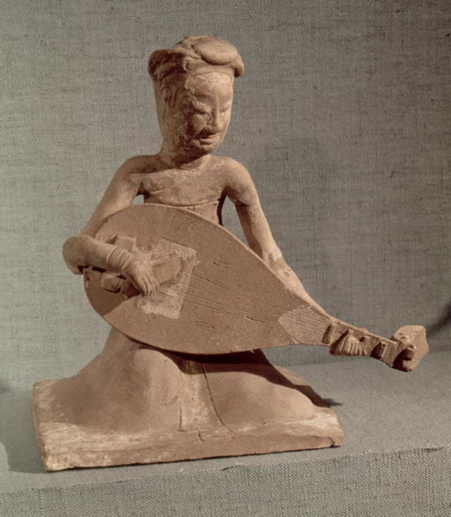 Detail of Seated musician playing a lute by Chinese School