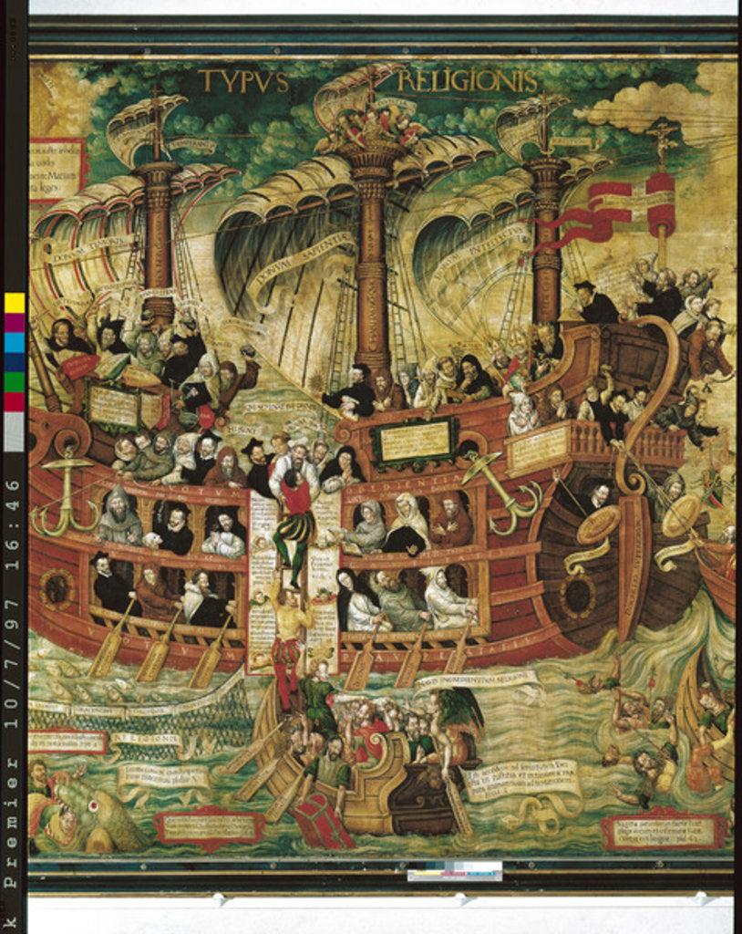 Detail of Typus Religionis, Allegory of the Society of Jesus, detail of the central part depicting a three-masted ship carrying the founders of the Orders by French School