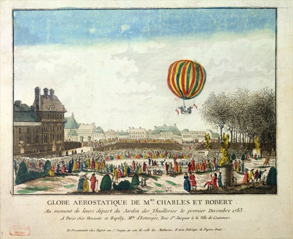 Detail of The Flight of Jacques Charles and Nicholas Robert from the Jardin des Tuileries, 1st December, 1783 by French School