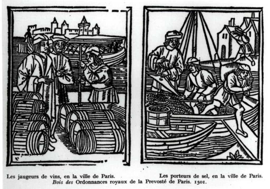Detail of Wine gaugers and salt merchants, 1501 by French School