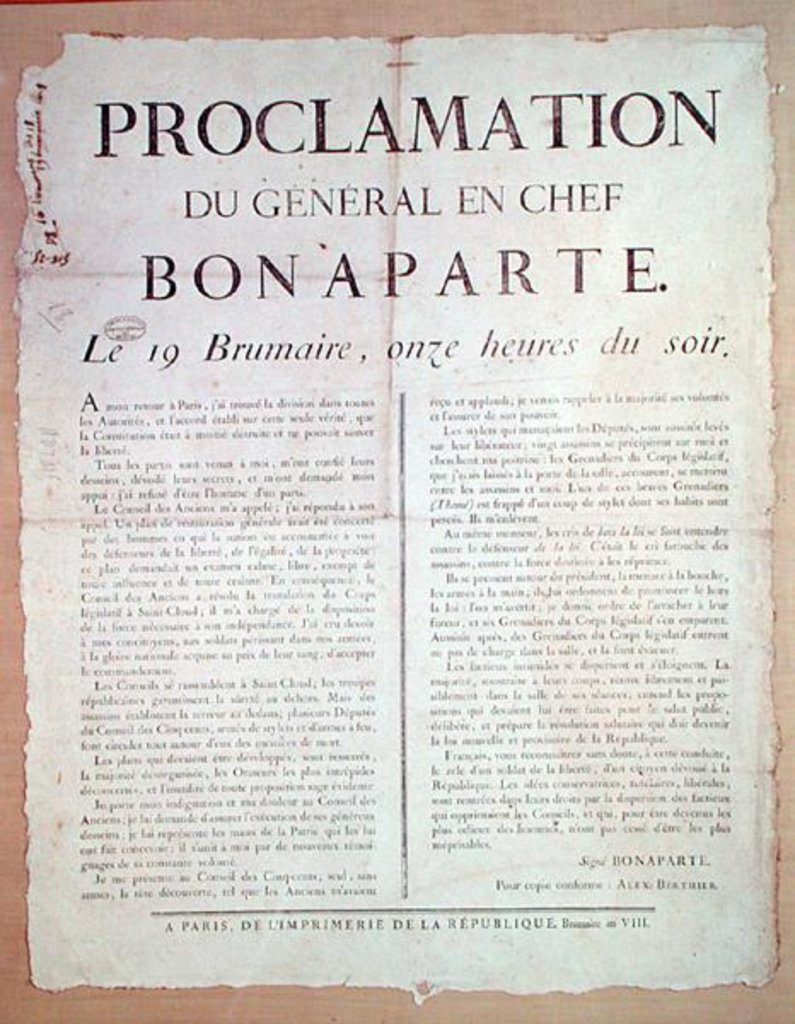 Detail of Proclamation of Napoleon I 19 Brumaire An 8 by French School