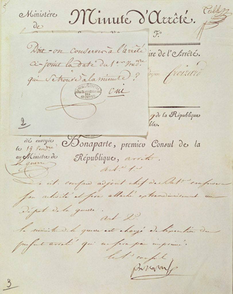 Detail of Official document signed by Napoleon I 1 Vendemiaire An 9 by French School