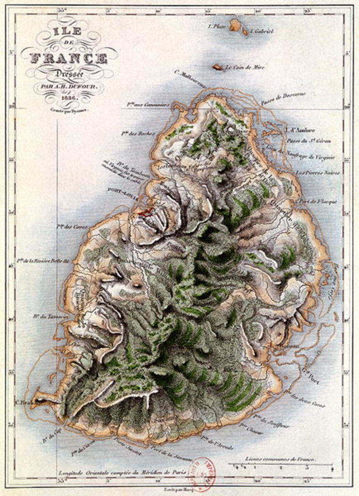 Detail of Map of Mauritius by A.H. (after) Dufour