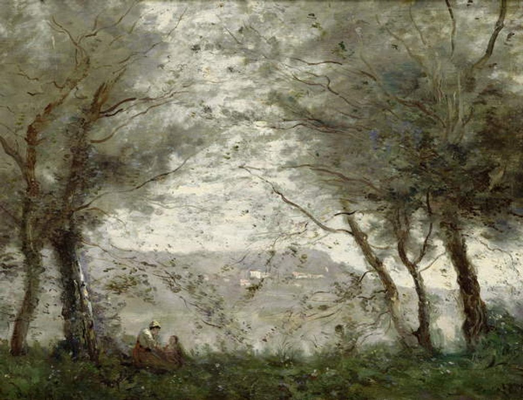 Detail of The Pond at Ville-d'Avray through the Trees, 1871 by Jean Baptiste Camille Corot