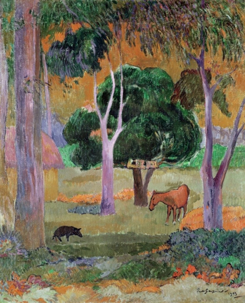 Detail of Dominican Landscape or, Landscape with a Pig and Horse by Paul Gauguin