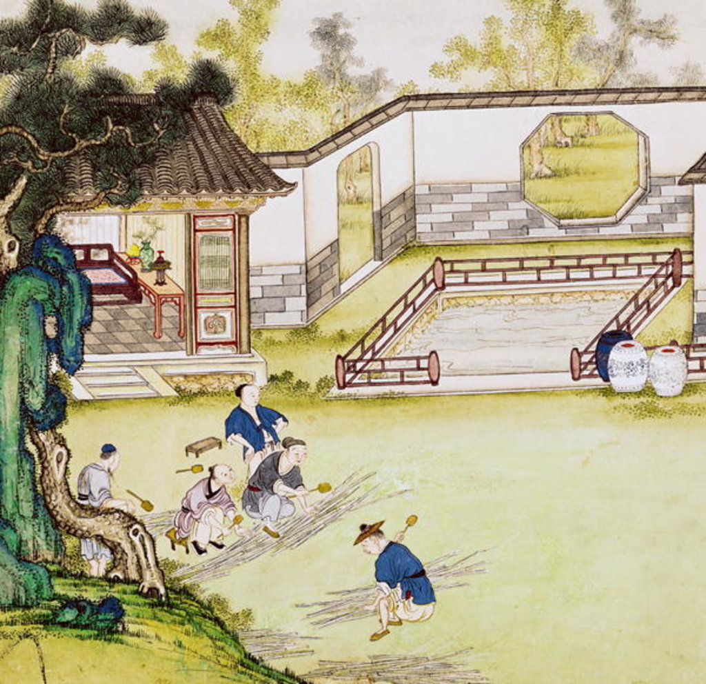 Detail of Gathering bamboo to make paper by Japanese School