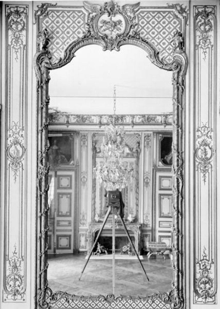 Detail of Photograph of a mirror at the Chateau de Versailles with the reflection of Giraudon's camera, c.1890 by Adolphe Giraudon