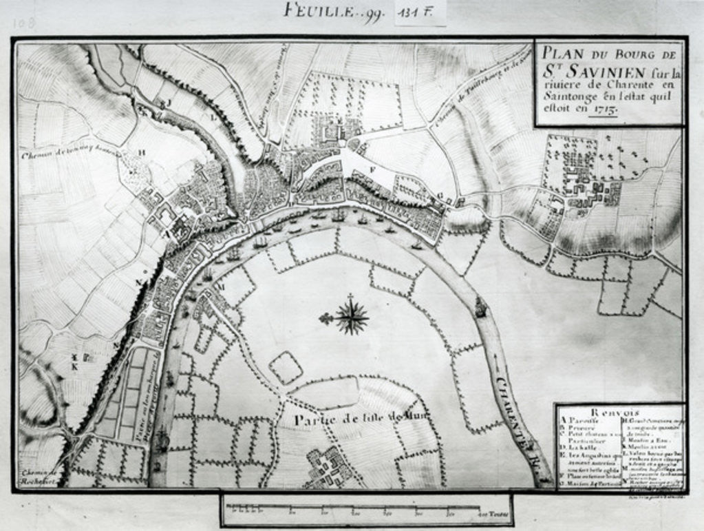 Detail of Map of Saint-Savinien on the Charente River in 1713 by Claude Masse
