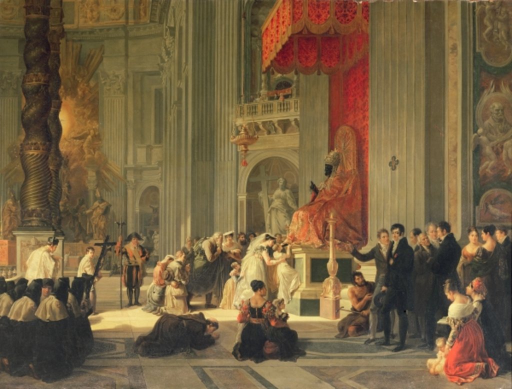 Detail of Kissing the Feet of the Statue of St. Peter in St. Peter's, Rome by Antoinette Cecile Hortense Lescot Haudebourt