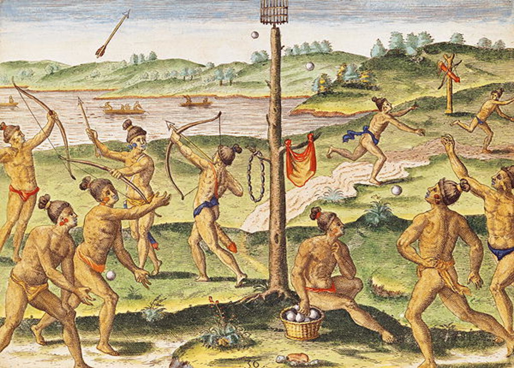 Detail of Indians Training for War by Jacques (after) Le Moyne