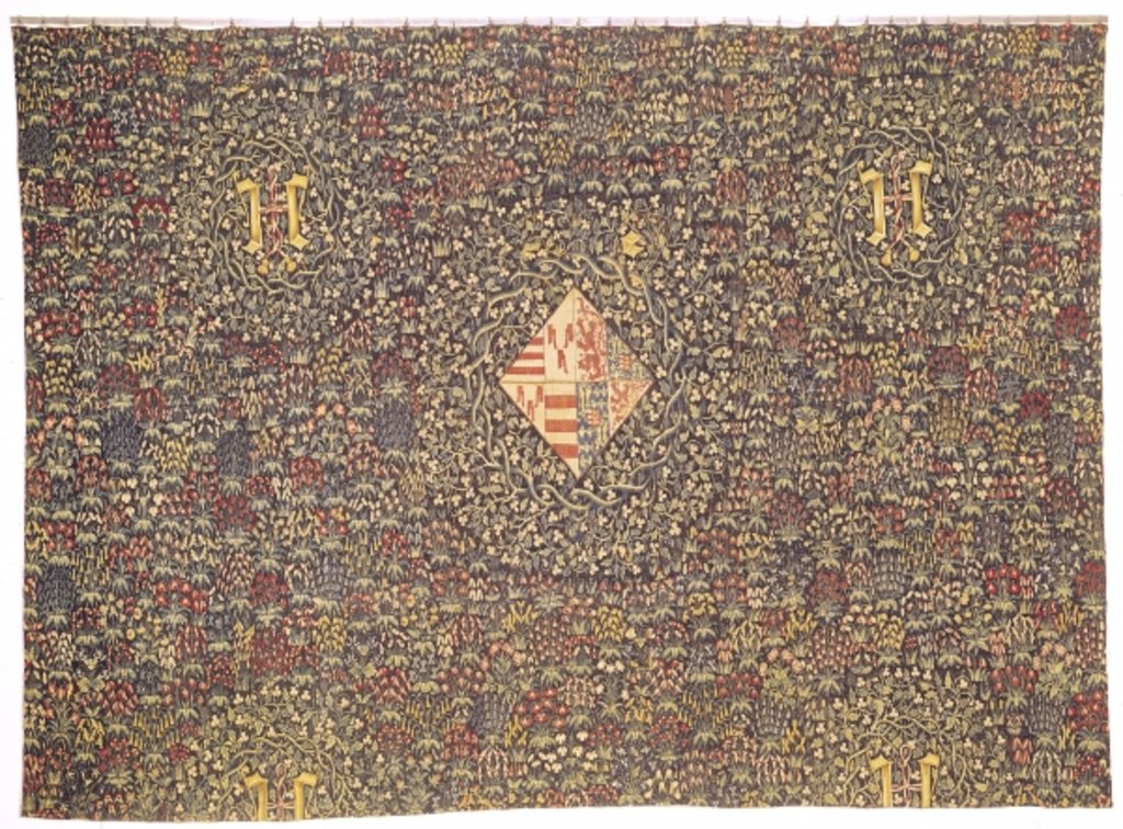 Detail of Mille fleurs with the coat of arms of Jacqueline of Luxembourg by Flemish School