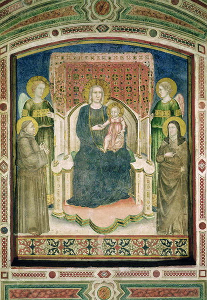 Detail of Madonna Enthroned with St. Francis of Assisi, St. Clare and Two Angels by Master of Figline