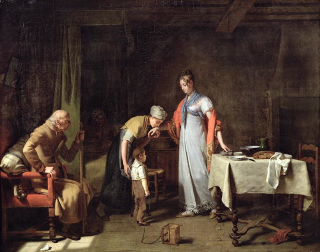 Detail of Young Woman Helping an Unfortunate Family by Martin Drolling