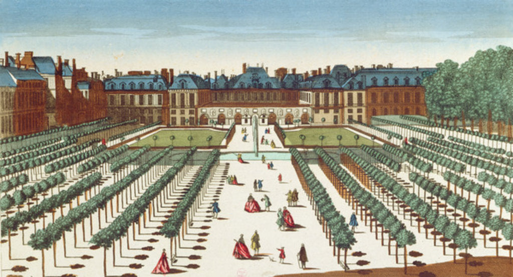 Detail of Perspective view of the Palais Royal from the Gardens by French School