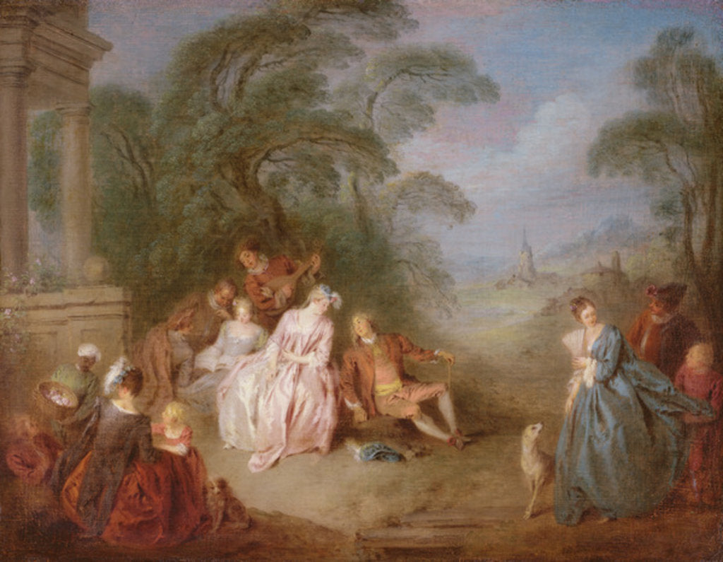 Detail of A Gathering in a Park by Jean-Baptiste Joseph Pater