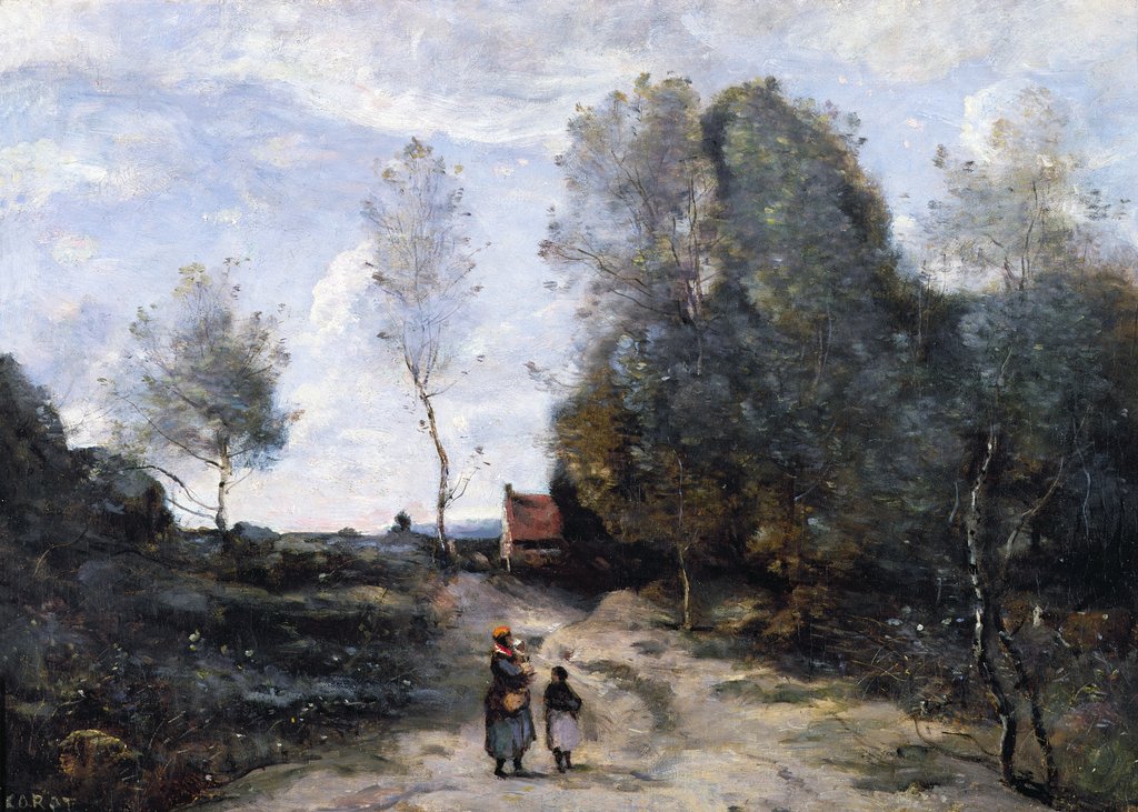 Detail of The Road by Jean Baptiste Camille Corot