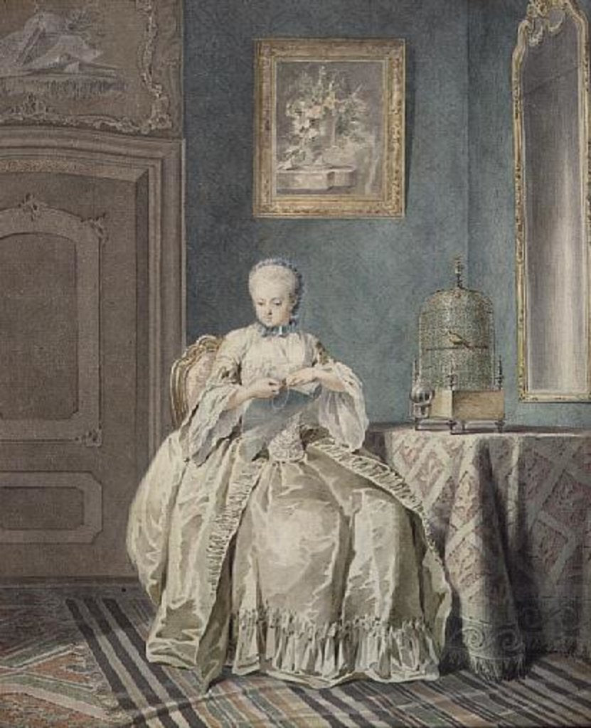 Detail of Young Girl Embroidering by Jacobus Buys