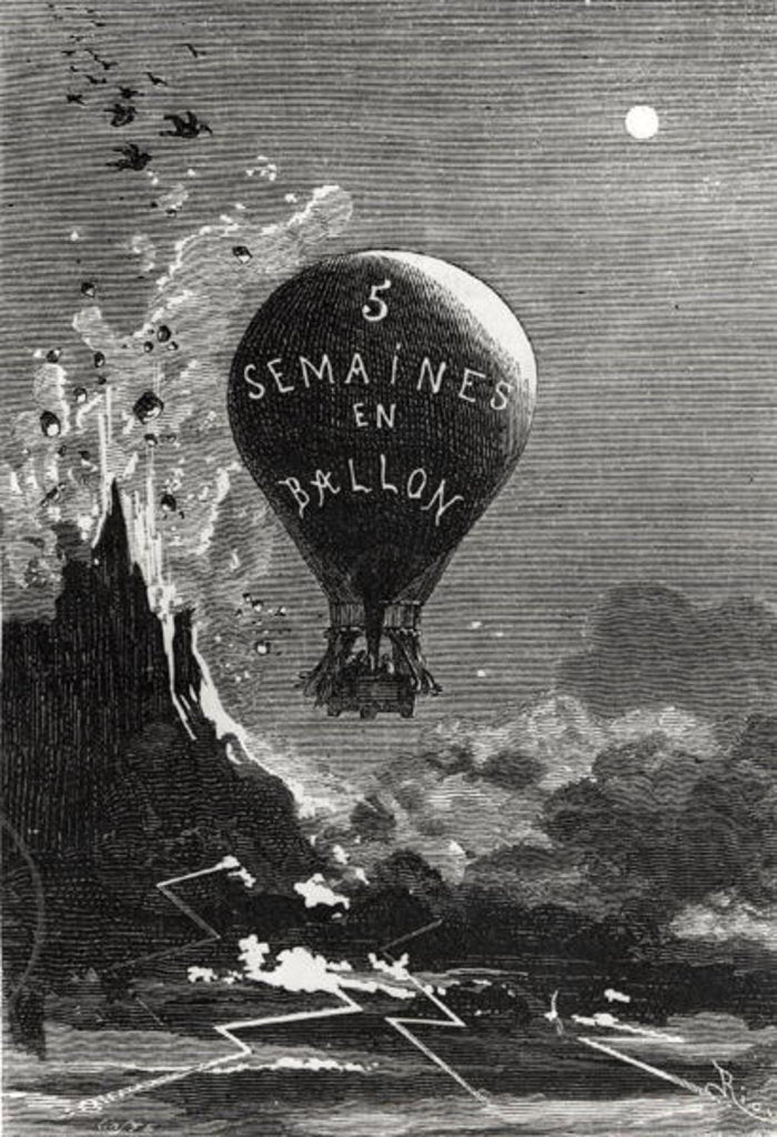 Detail of Frontispiece to 'Five Weeks in a Balloon' by Jules Verne by Edouard Riou