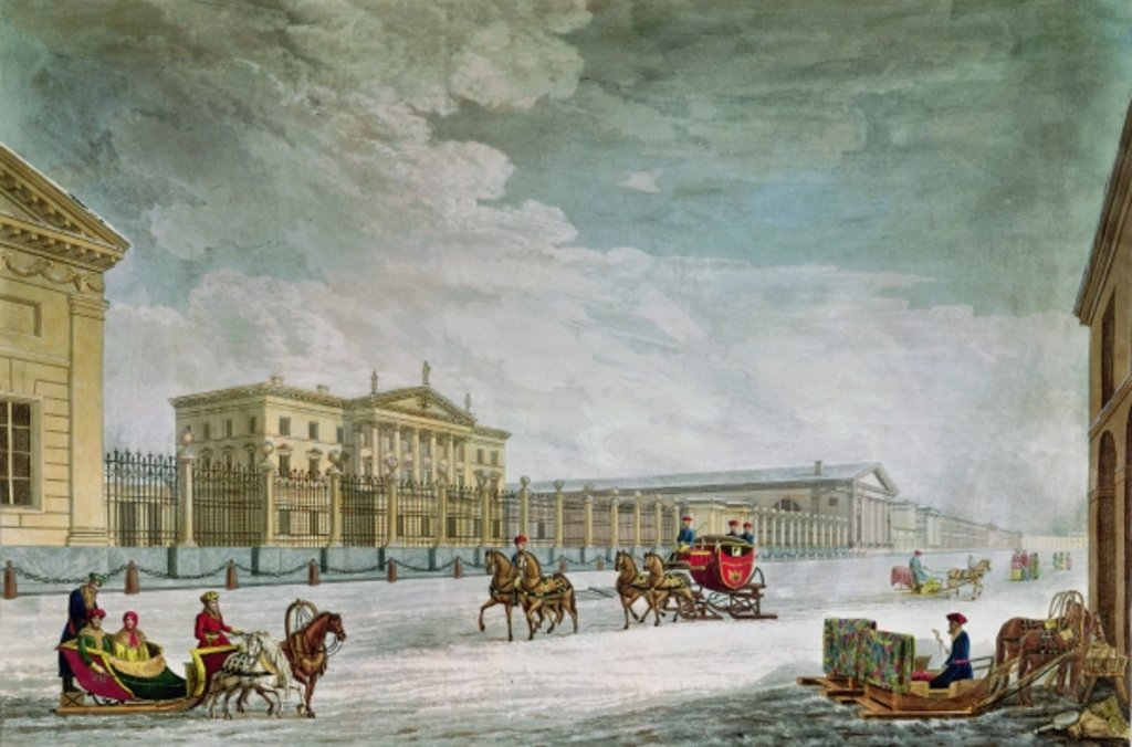 Detail of View of the Imperial Bank and the Shops at St. Petersburg by Mornay