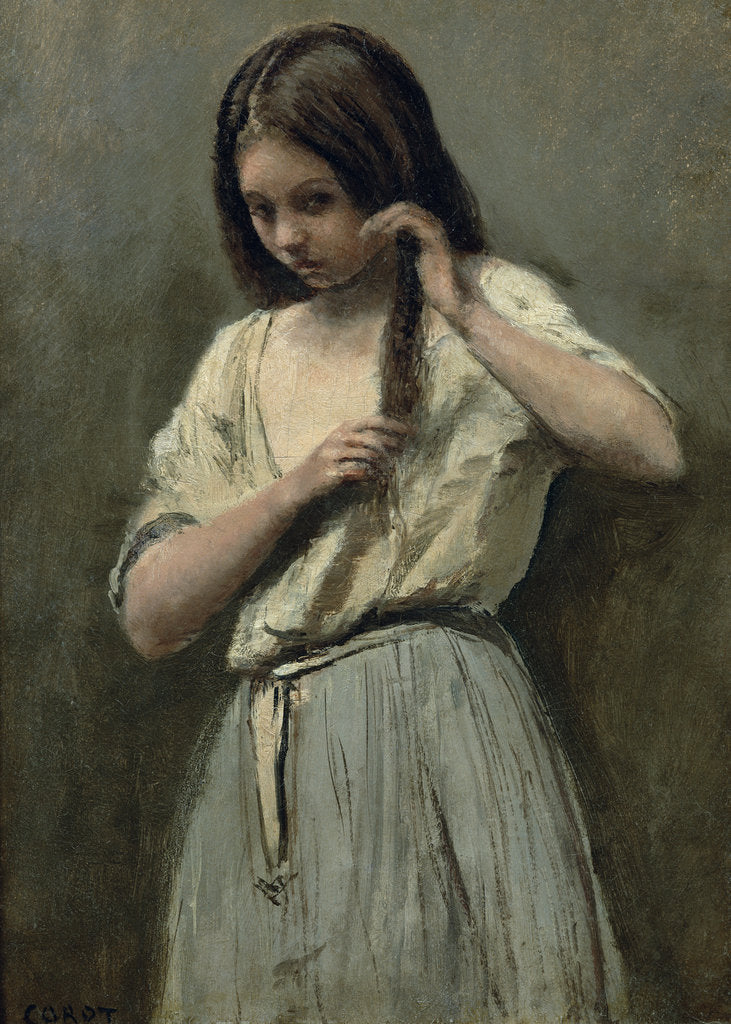 Detail of Young Girl at her Toilet by Jean Baptiste Camille Corot