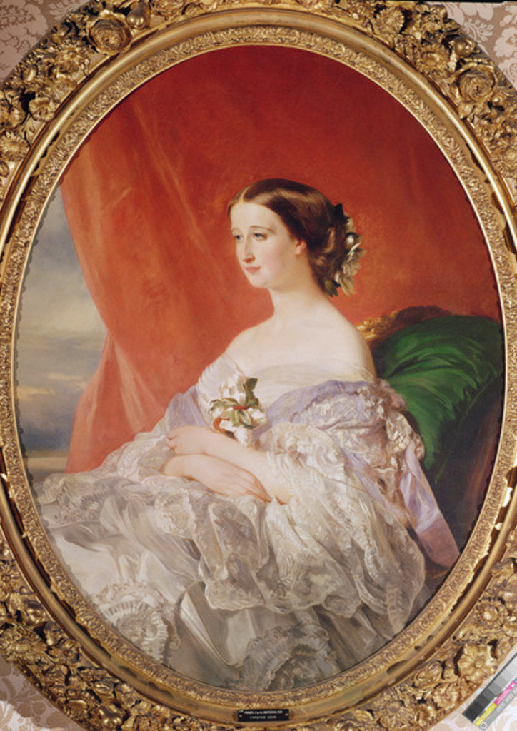 Detail of Empress Eugenie after a portrait by Francois Xavier Winterhalter by Jean Baptiste Ange Tissier