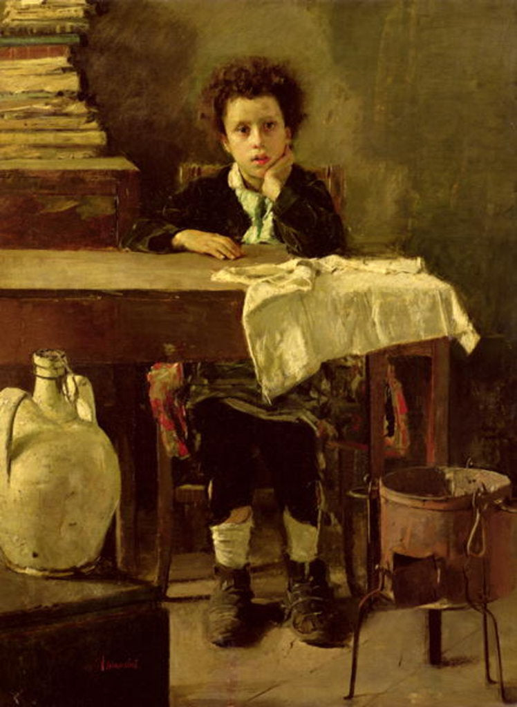 Detail of The Little Schoolboy, or The Poor Schoolboy by Antonio Mancini