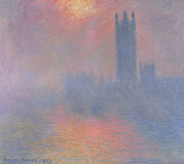 Detail of The Houses of Parliament, London, with the sun breaking through the fog, 1904 by Claude Monet