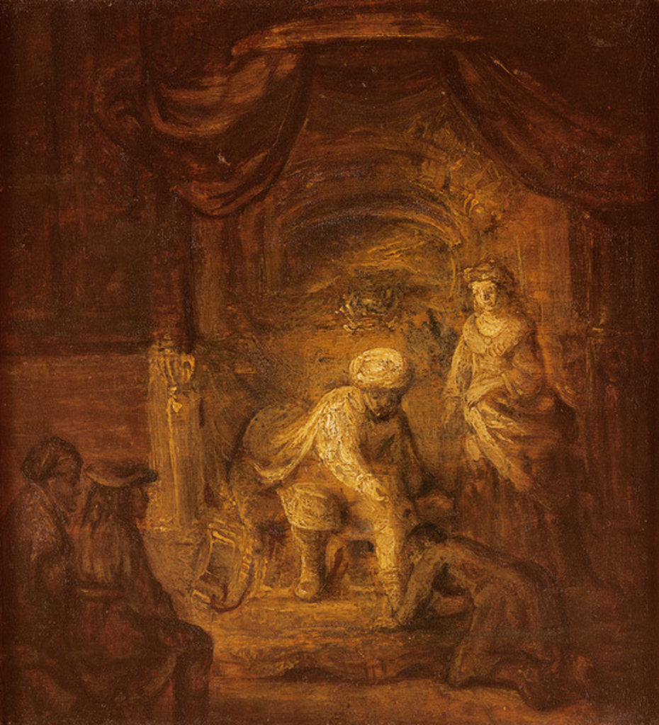 Detail of Biblical Scene by Rembrandt Harmensz. van Rijn (after)