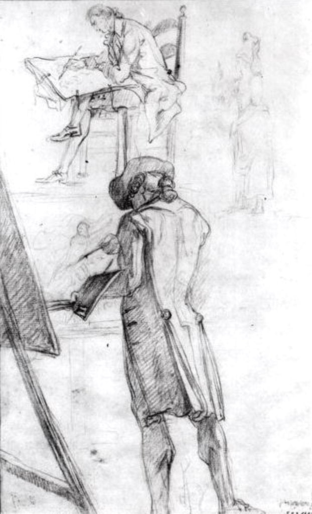 Detail of Artist at his Easel and the Artist Drawing by Gabriel de Saint-Aubin