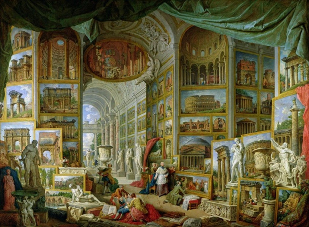 Detail of Gallery of Views of Ancient Rome by Giovanni Paolo Pannini or Panini