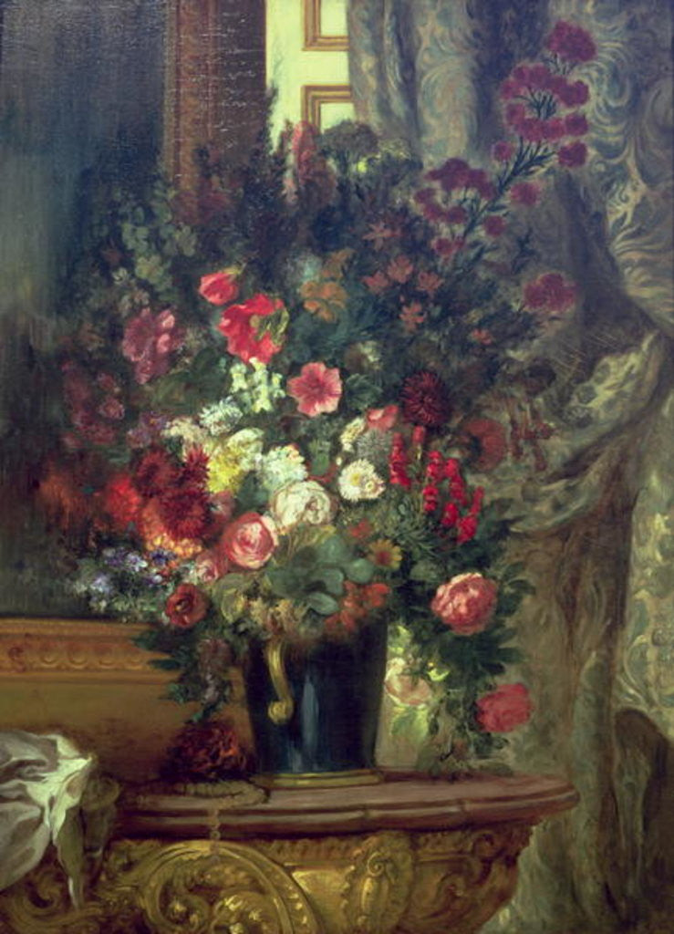 Detail of Vase of Flowers on a Console by Ferdinand Victor Eugene Delacroix
