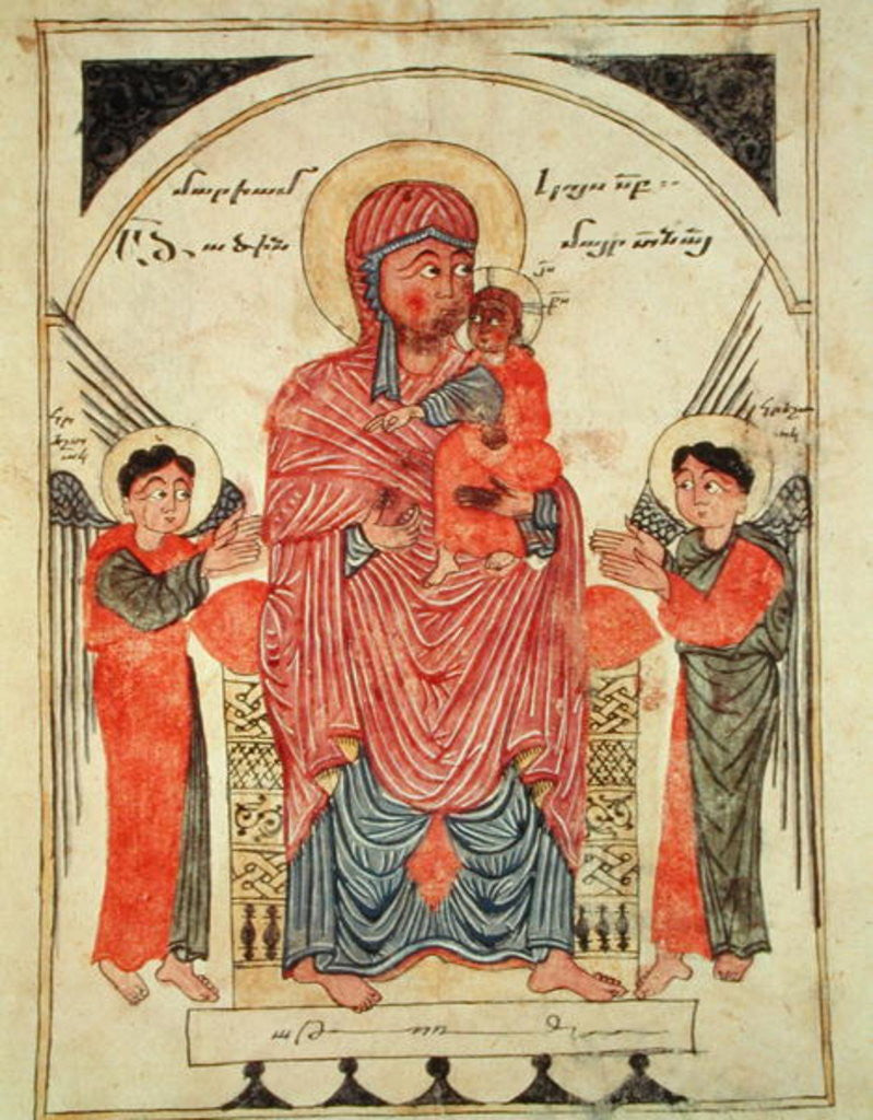 Detail of Ms 481 fol.8v Virgin and Child with Angels, from a Gospel by Guirages