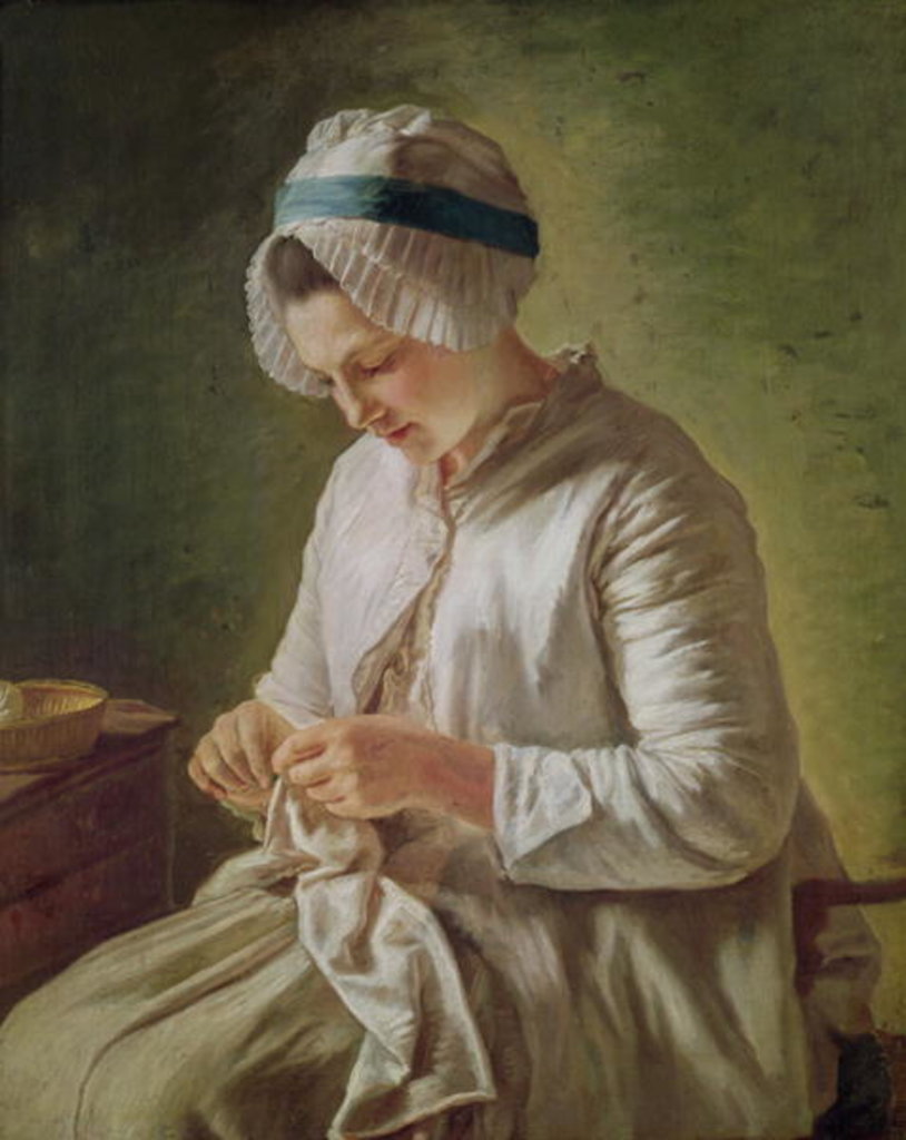 Detail of The Seamstress or, Young Woman Working by Francoise Duparc
