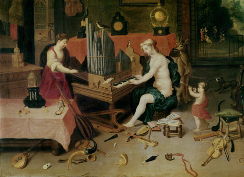 Detail of Allegory of Hearing, detail of an organist by Jan van & Balen Hendrik van Kessel