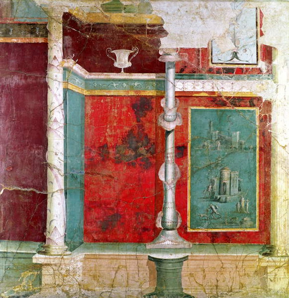 Detail of Architectural detail with a landscape, from Pompeii by Roman