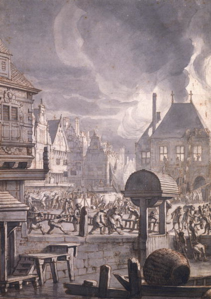 Detail of Fire at the Old Town Hall in Amsterdam, 17th July 1652 by Jan van der Heyden