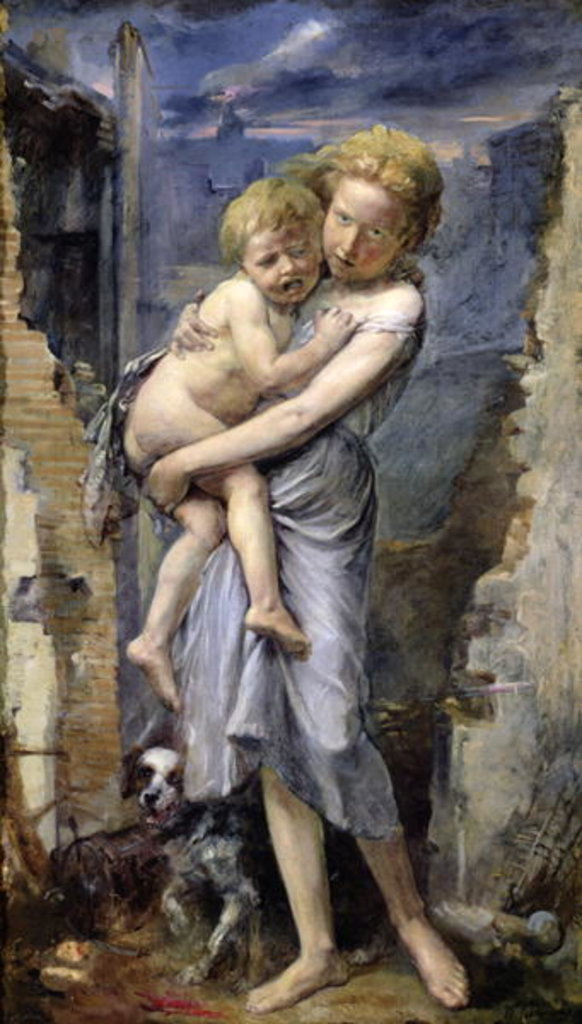 Detail of Brother and Sister, Two Orphans of the Siege of Paris in 1870-71 by Jean-Baptiste Carpeaux
