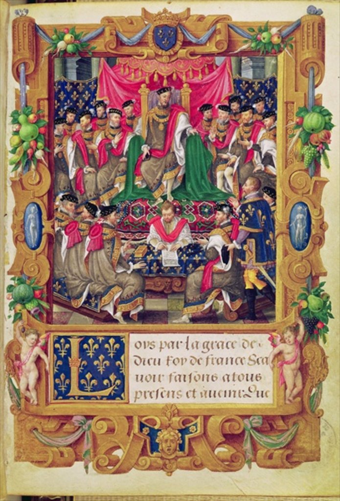 Detail of Henri II presides over a chapter meeting of the French chivalric Order of Saint-Michel by Jean the Elder Cousin