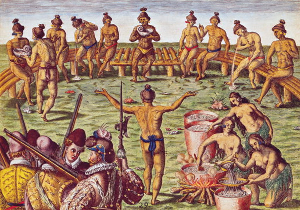 Detail of How the inhabitants of Florida made decisions on important matters by Jacques (after) Le Moyne