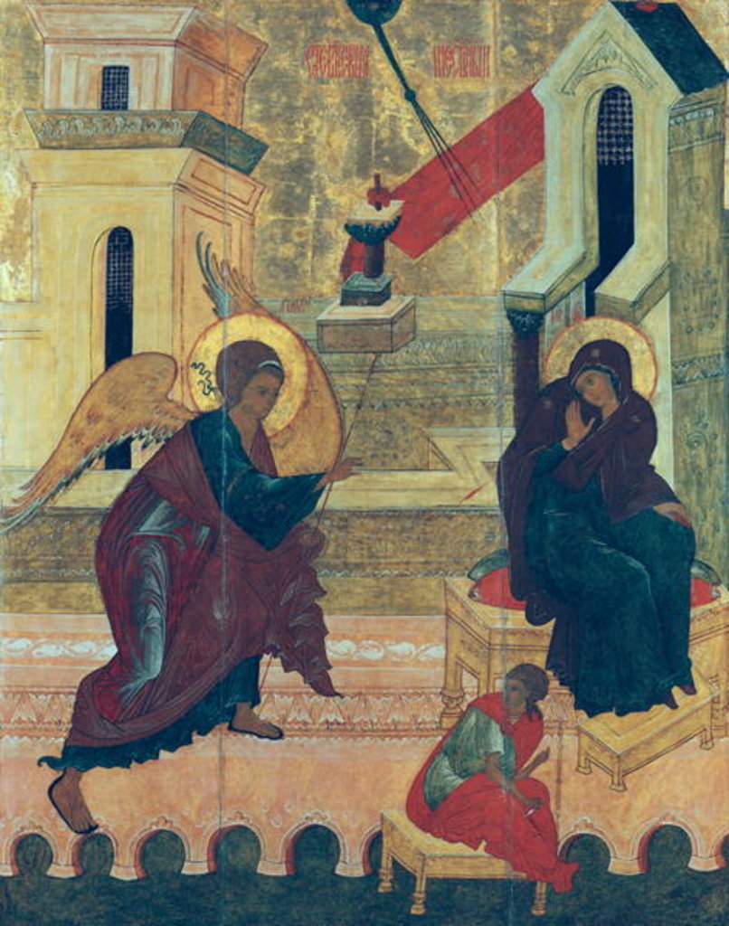 Detail of Icon depicting the Annunciation by School Russian