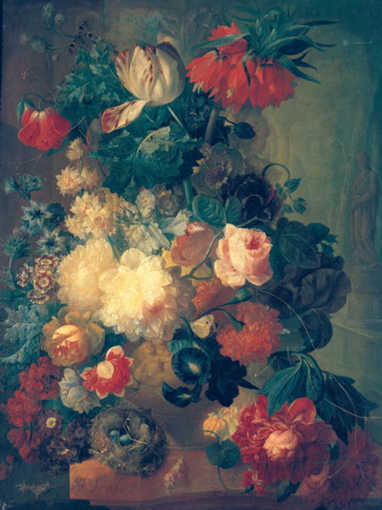 Detail of Flowers in a Vase with a Bird's Nest by Jan van Os
