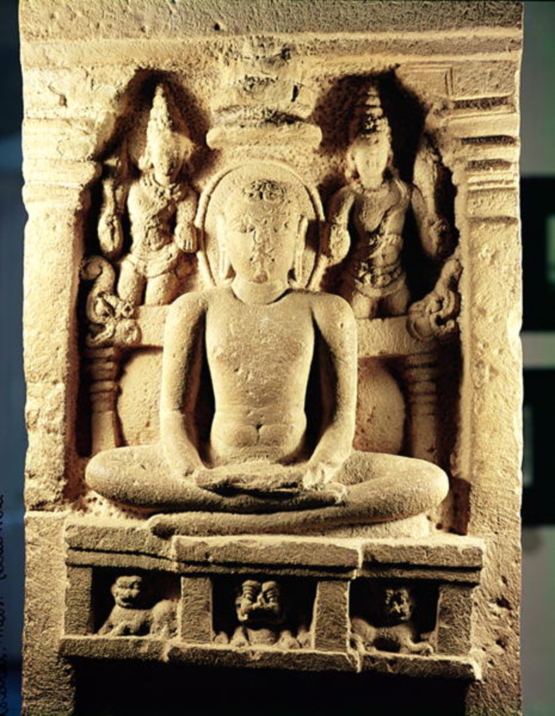 Detail of Relief depicting Tirthankara Mahavira in meditation by Indian School