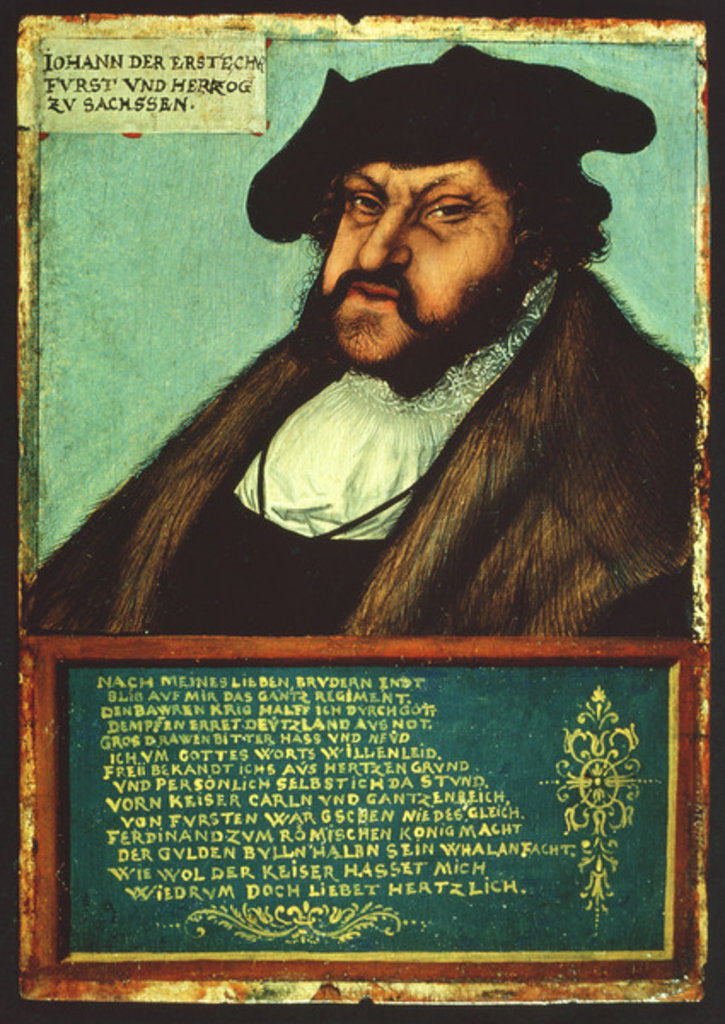 Detail of Portrait of John I the Steadfast, Elector of Saxony, c.1533 by Lucas the Elder Cranach