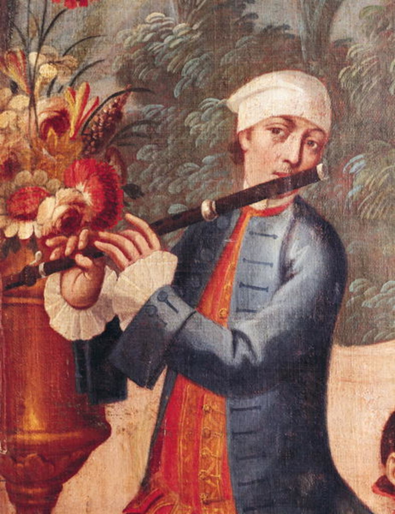 Detail of A Flautist by Mexican School