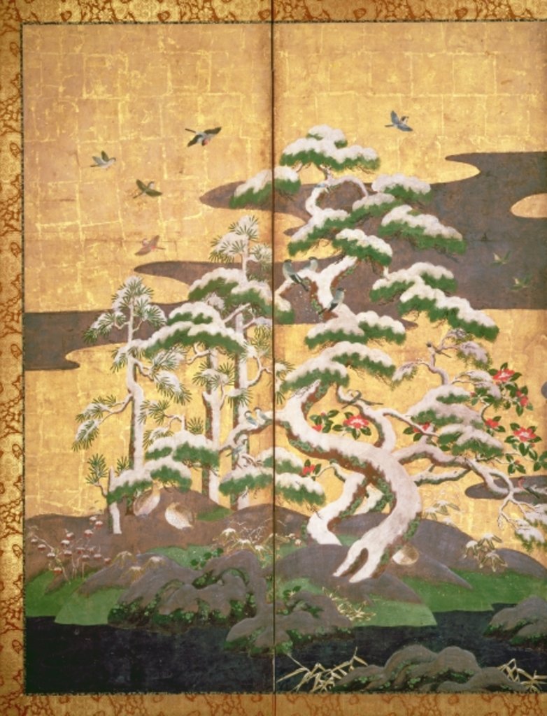 Detail of Birds with Autumn and Winter flowers by Japanese School