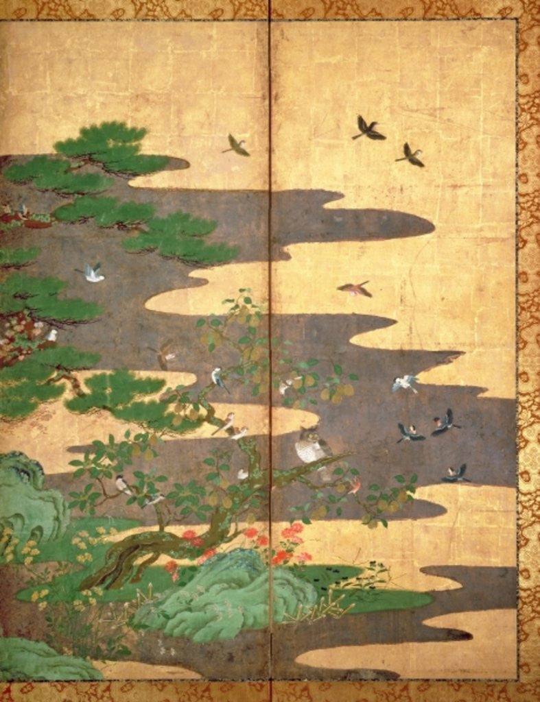 Detail of Birds with Autumn and Winter flowers by Japanese School