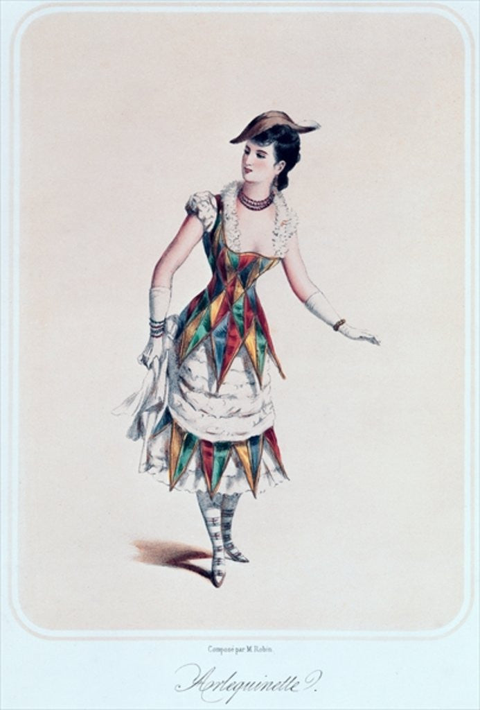 Detail of Costume design for a female harlequin by French School
