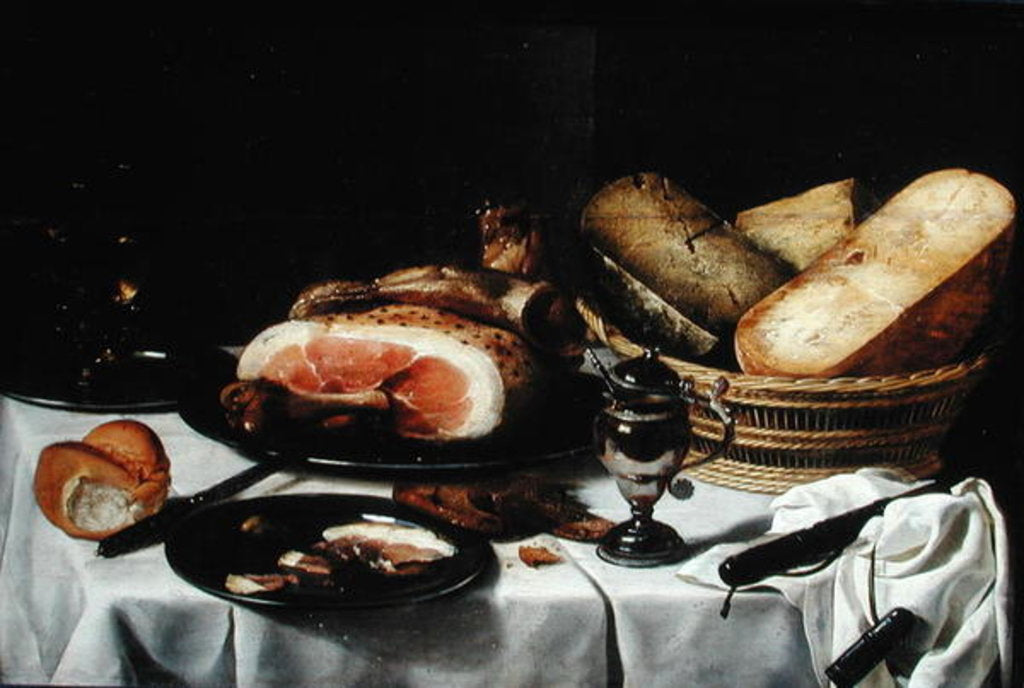 Detail of Still Life with Ham by Pieter Claesz